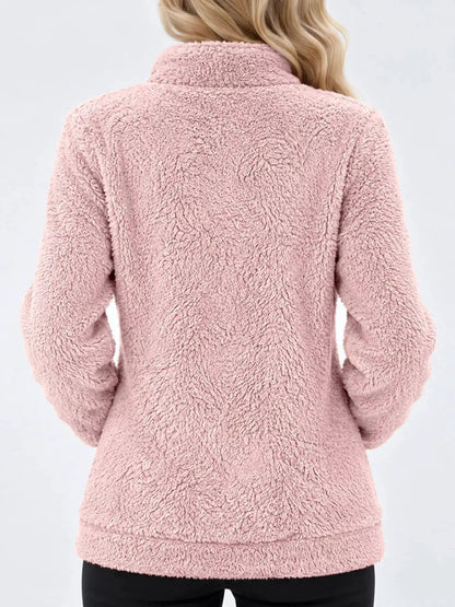 Pink Fleece Zip-Up Jacket With Contrast Trim - Bitsy Gypsy Boutique