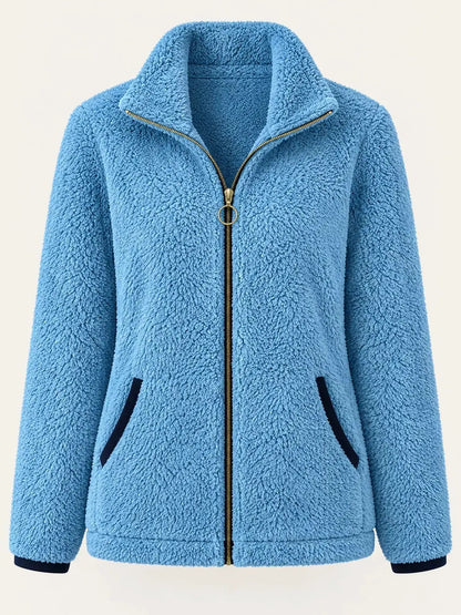Pink Fleece Zip-Up Jacket With Contrast Trim - Bitsy Gypsy Boutique