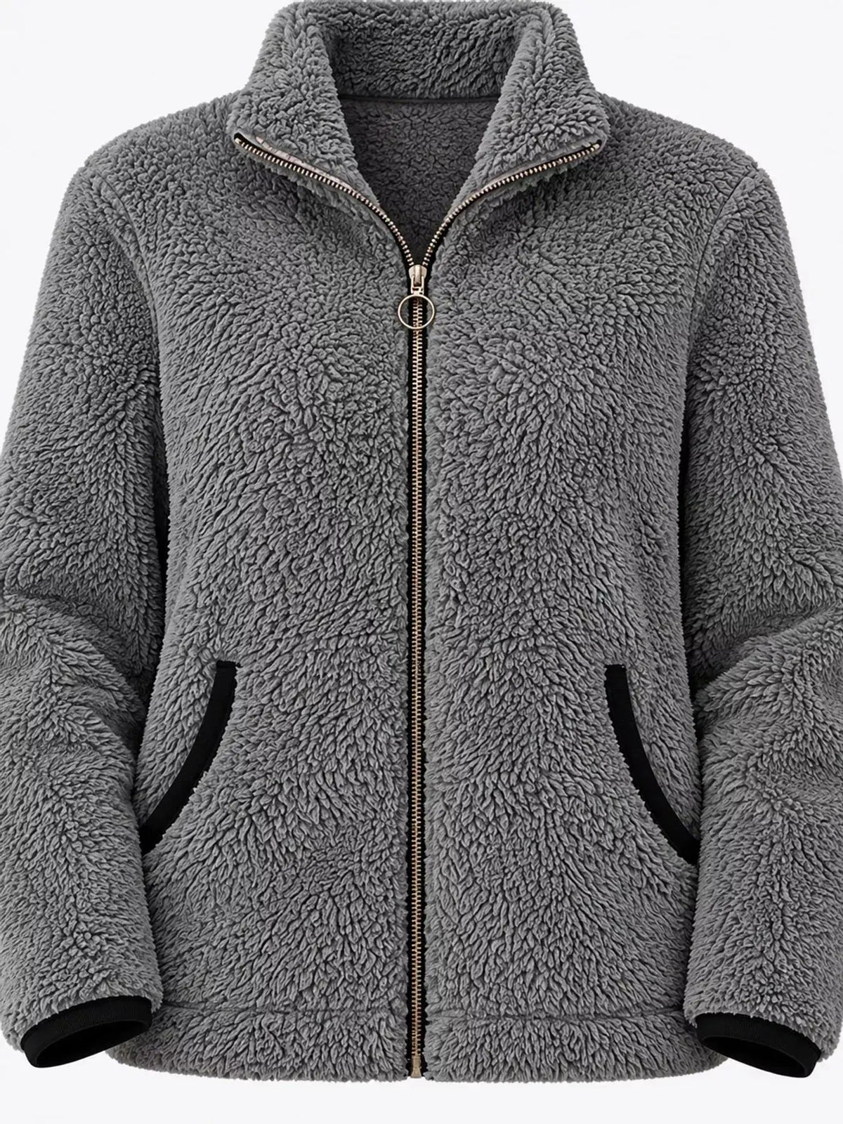 Pink Fleece Zip-Up Jacket With Contrast Trim - Bitsy Gypsy Boutique