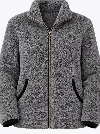 Pink Fleece Zip-Up Jacket With Contrast Trim - Bitsy Gypsy Boutique