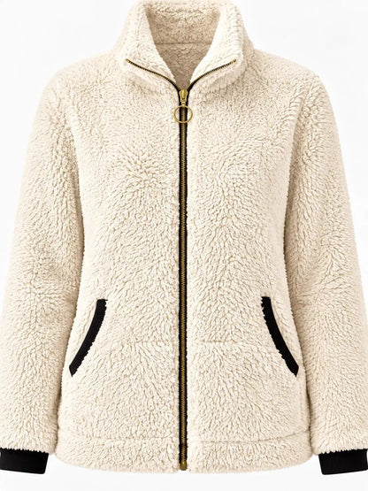 Pink Fleece Zip-Up Jacket With Contrast Trim - Bitsy Gypsy Boutique