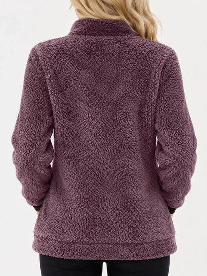 Pink Fleece Zip-Up Jacket With Contrast Trim - Bitsy Gypsy Boutique