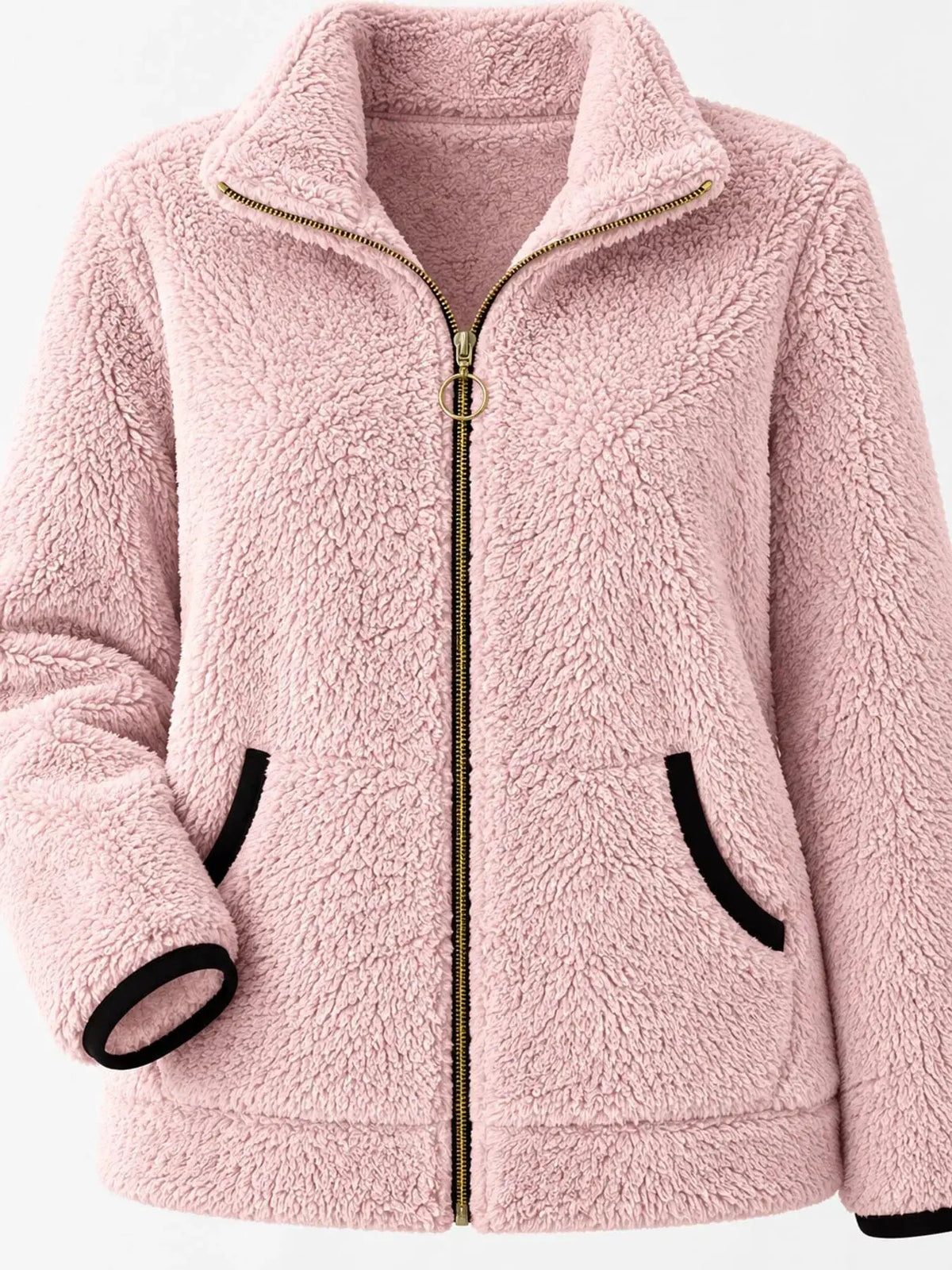 Pink Fleece Zip-Up Jacket With Contrast Trim - Bitsy Gypsy Boutique