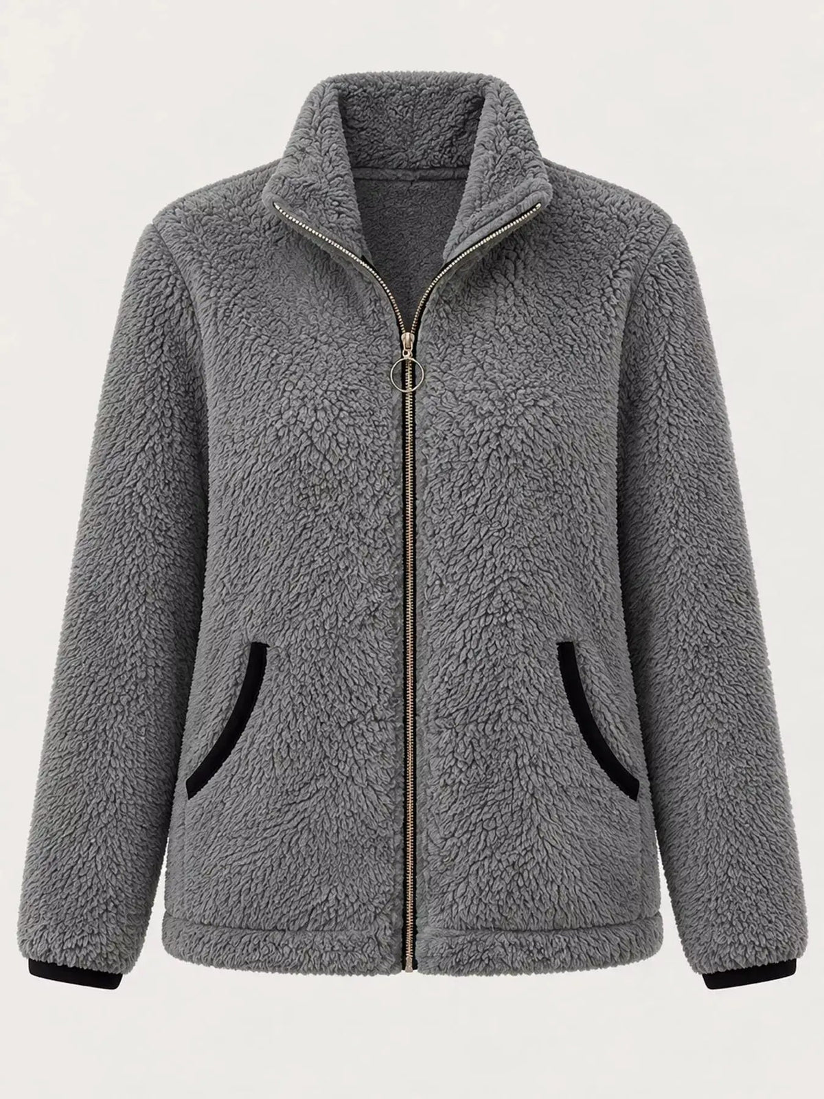 Pink Fleece Zip-Up Jacket With Contrast Trim - Bitsy Gypsy Boutique