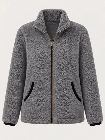 Pink Fleece Zip-Up Jacket With Contrast Trim - Bitsy Gypsy Boutique