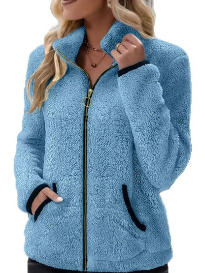 Pink Fleece Zip-Up Jacket With Contrast Trim - Bitsy Gypsy Boutique