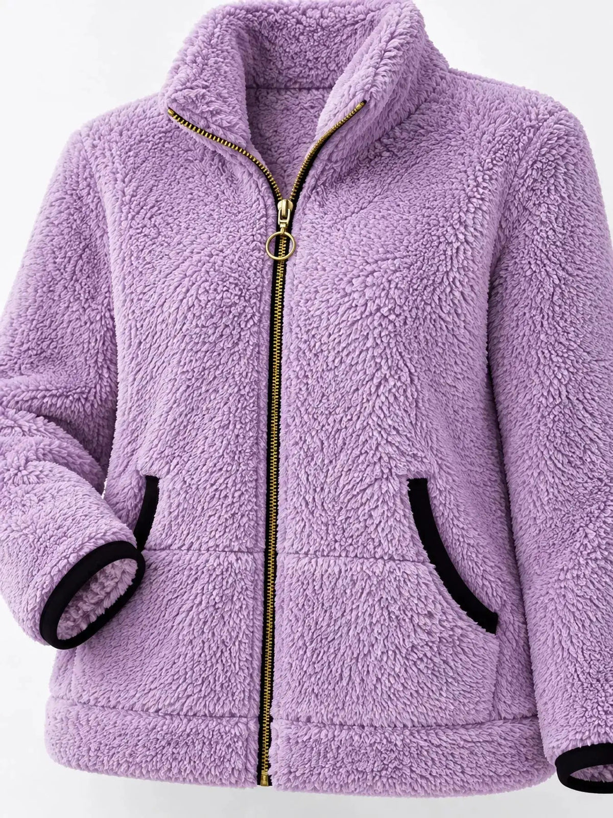 Pink Fleece Zip-Up Jacket With Contrast Trim - Bitsy Gypsy Boutique