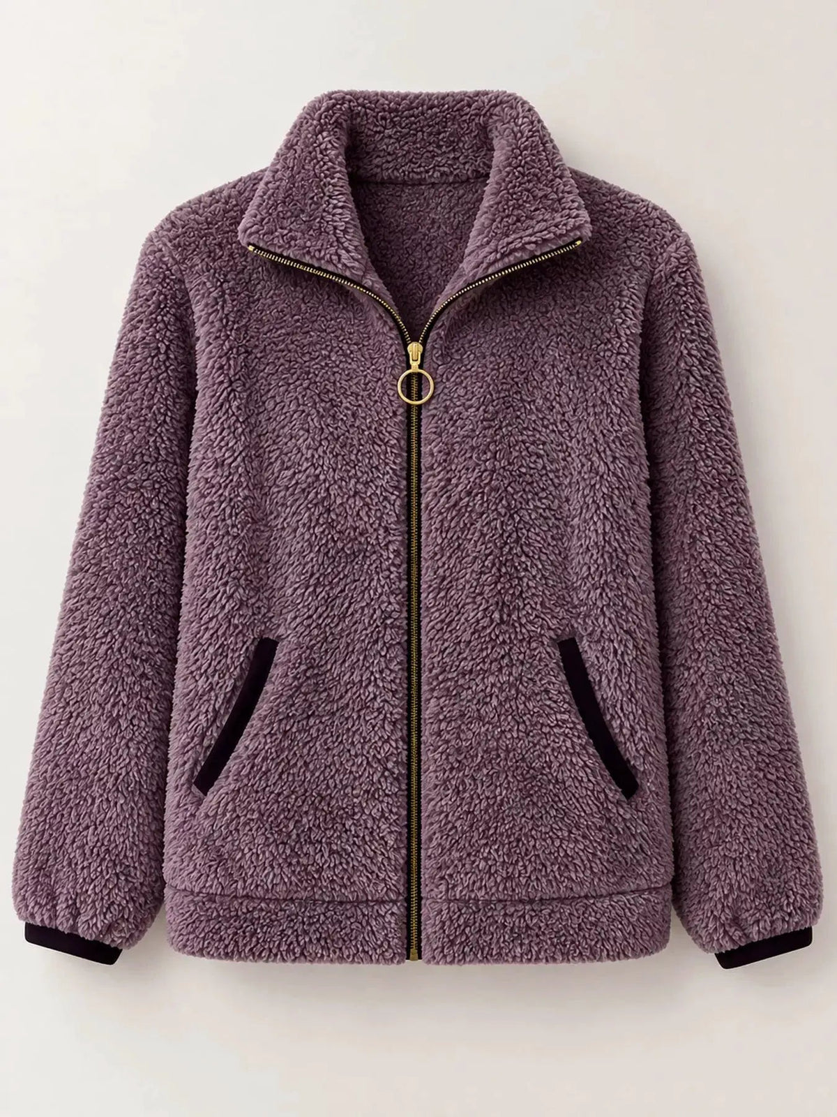 Pink Fleece Zip-Up Jacket With Contrast Trim - Bitsy Gypsy Boutique