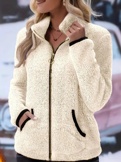 Pink Fleece Zip-Up Jacket With Contrast Trim - Bitsy Gypsy Boutique