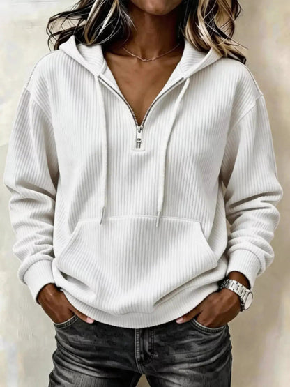 Pink Long Sleeve Ribbed Pocketed Quarter Zip Hoodie - Bitsy Gypsy Boutique