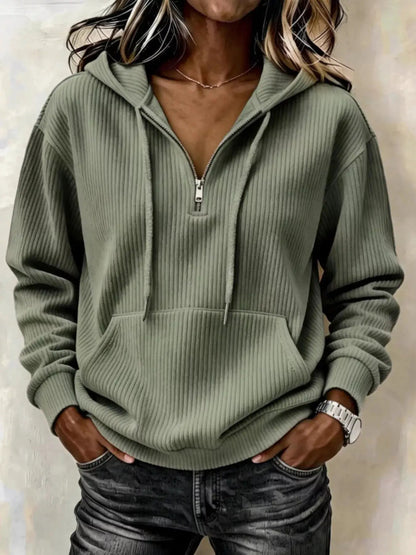 Pink Long Sleeve Ribbed Pocketed Quarter Zip Hoodie - Bitsy Gypsy Boutique