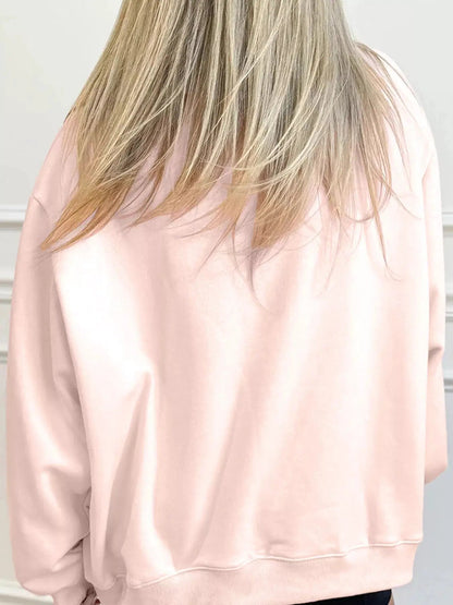 Pink Sequin Candy Cane Ribbed Mock Neck Sweatshirt - Bitsy Gypsy Boutique
