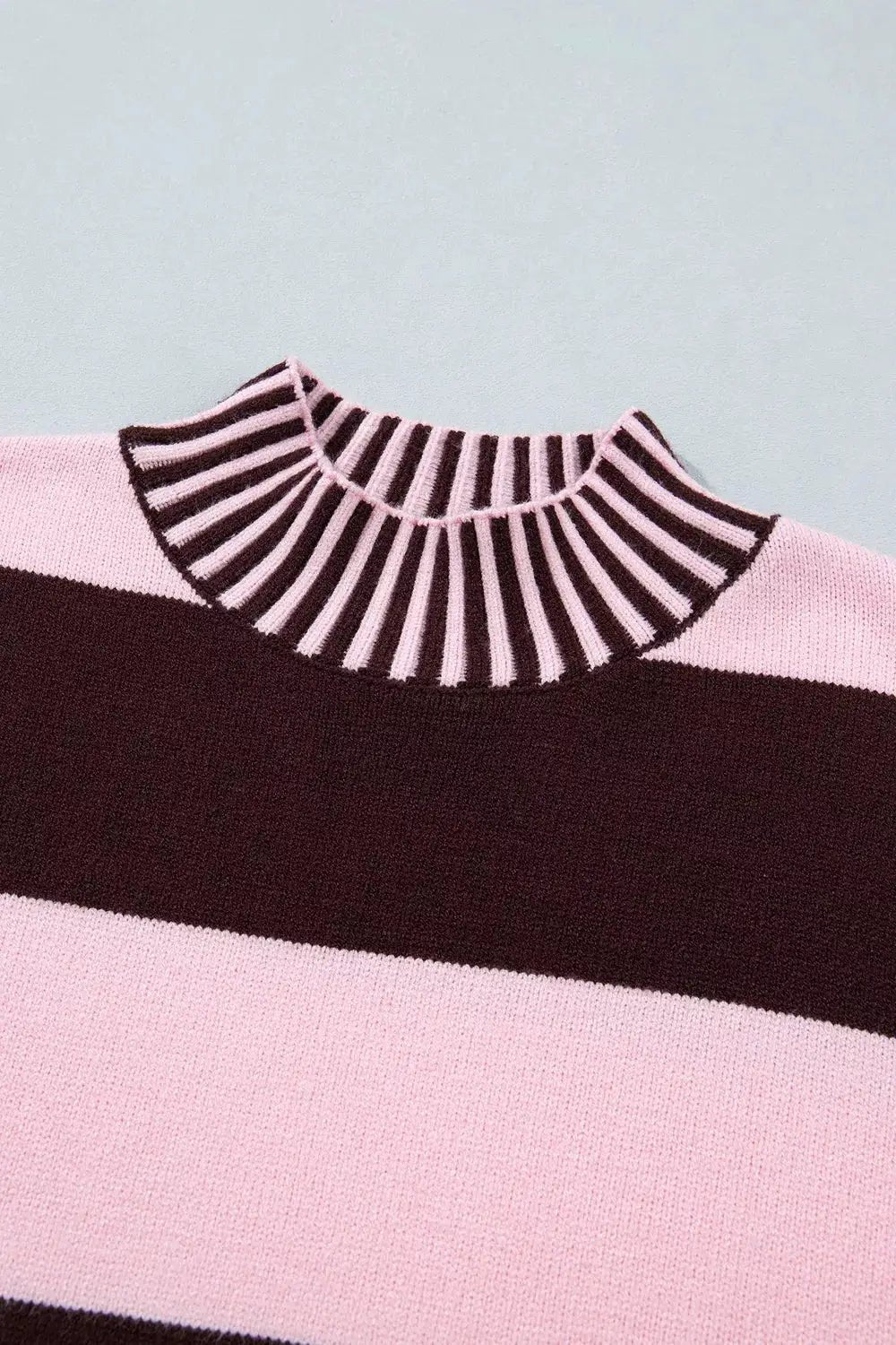 Pink Striped High Neck Dropped Shoulder Sweater - Bitsy Gypsy Boutique
