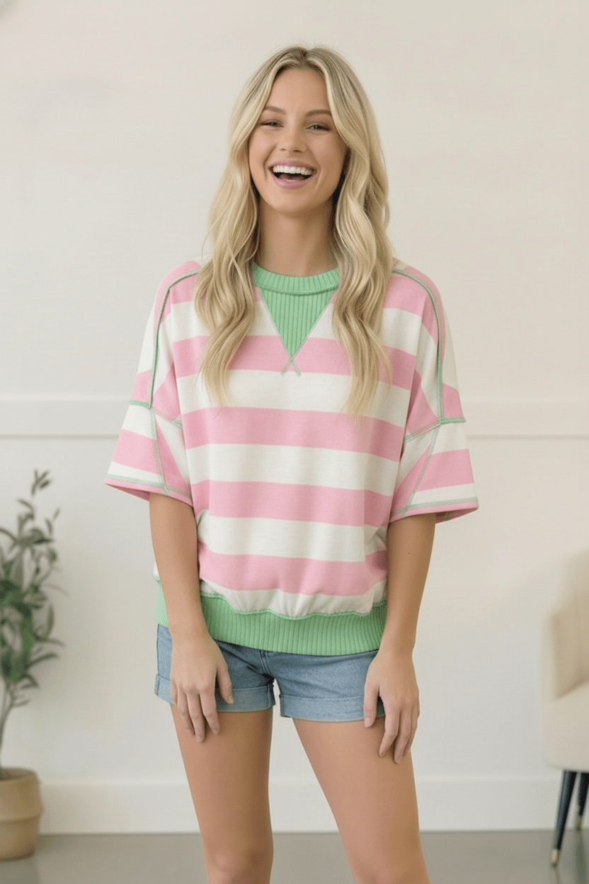 Pink Sugar Rush Colorblock Tee - Bitsy Gypsy Boutique