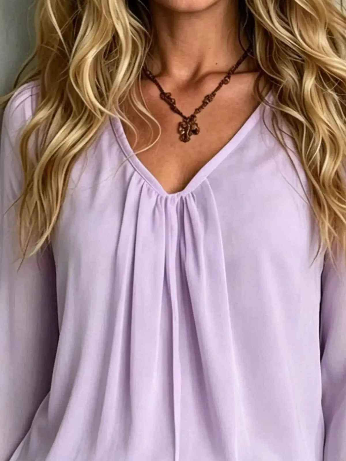 Pink V-Neck Long Sleeve Flounce Blouse - Bitsy Gypsy Boutique