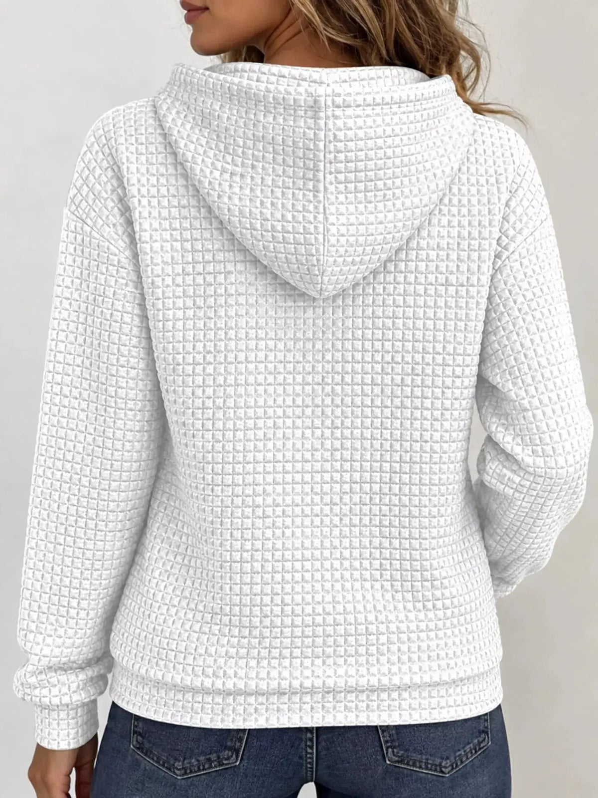 Pink Waffle Knit Zip-Up Hoodie With Drawstrings - Bitsy Gypsy Boutique