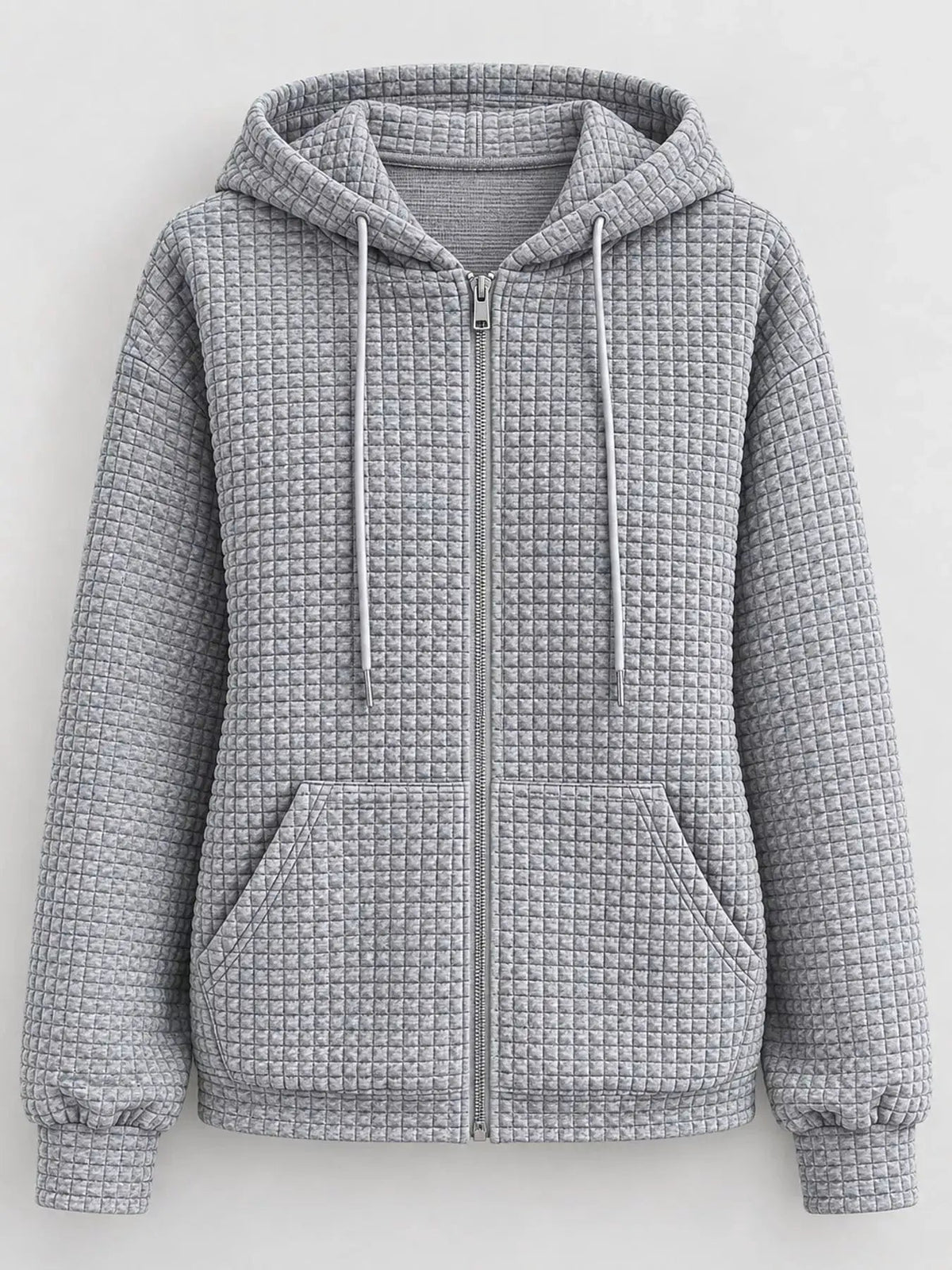 Pink Waffle Knit Zip-Up Hoodie With Drawstrings - Bitsy Gypsy Boutique