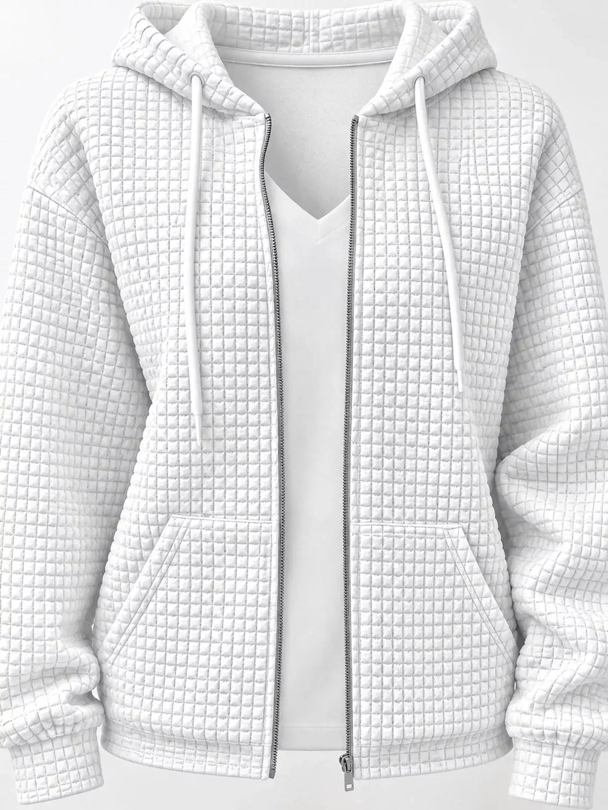 Pink Waffle Knit Zip-Up Hoodie With Drawstrings - Bitsy Gypsy Boutique