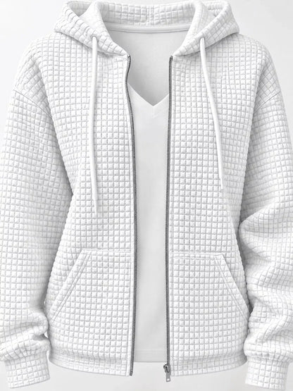 Pink Waffle Knit Zip-Up Hoodie With Drawstrings - Bitsy Gypsy Boutique