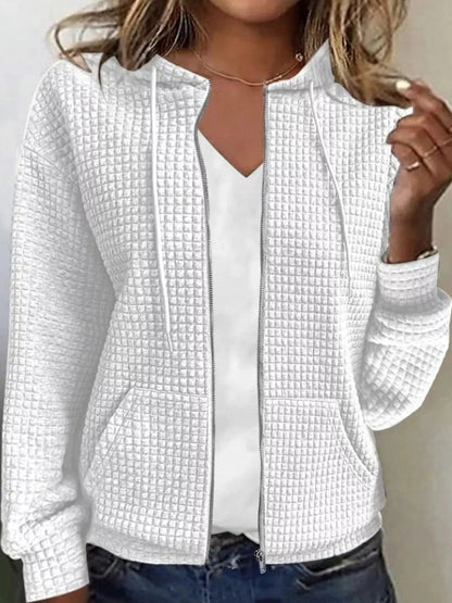 Pink Waffle Knit Zip-Up Hoodie With Drawstrings - Bitsy Gypsy Boutique