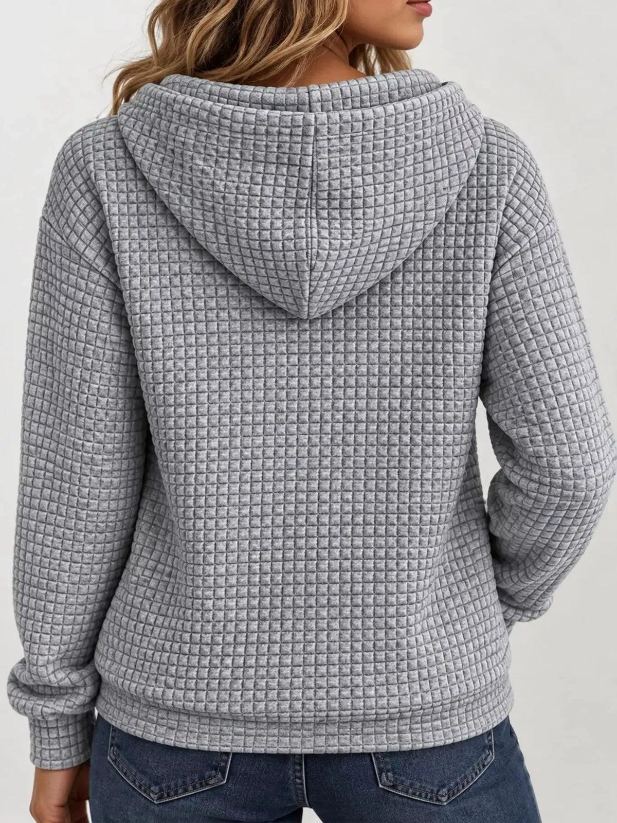 Pink Waffle Knit Zip-Up Hoodie With Drawstrings - Bitsy Gypsy Boutique