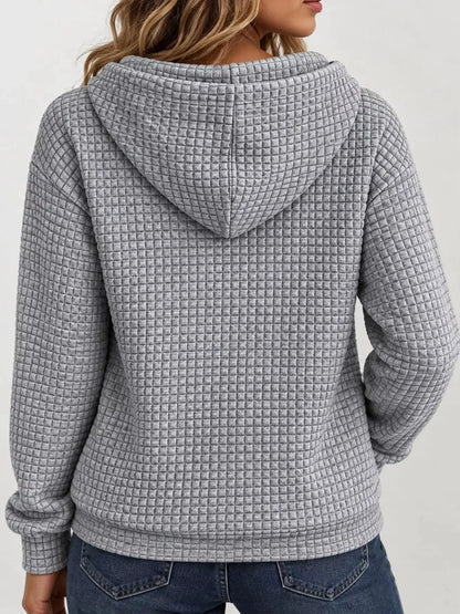 Pink Waffle Knit Zip-Up Hoodie With Drawstrings - Bitsy Gypsy Boutique
