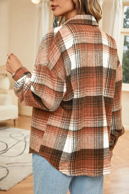 Plaid Button Up Shacket by Trendsi