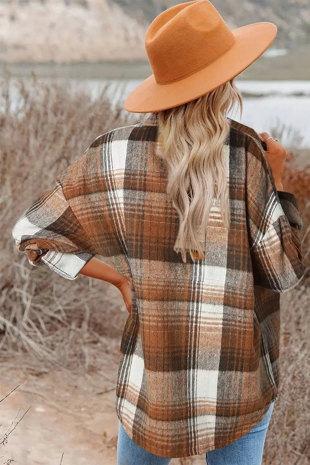 Plaid Button Up Shacket by Trendsi