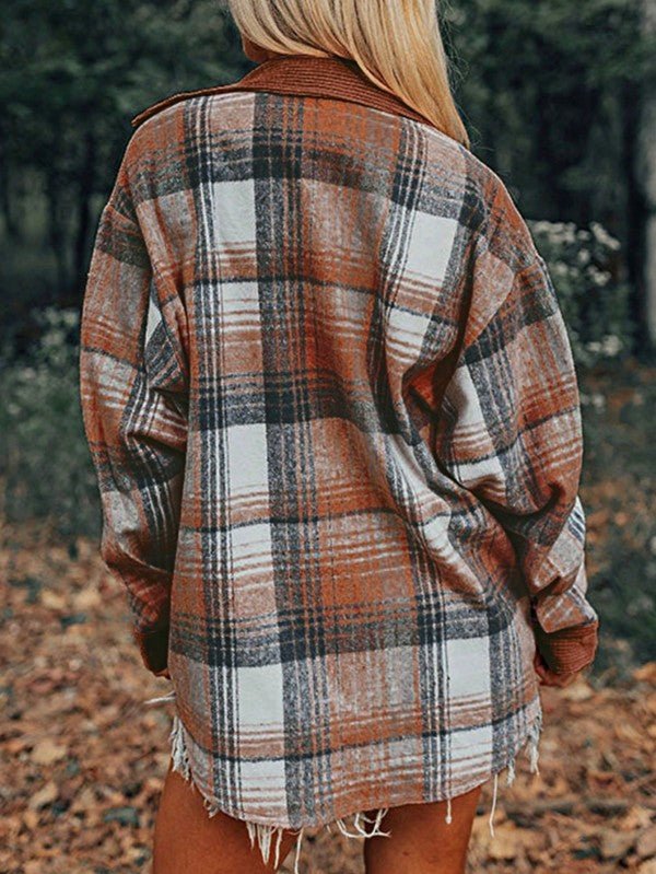 Plaid Corduroy Patch Pocket Loose Shacket Shirt - Bitsy Gypsy Boutique