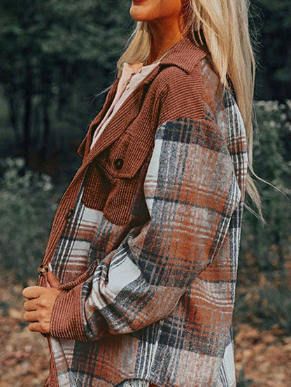 Plaid Corduroy Patch Pocket Loose Shacket Shirt - Bitsy Gypsy Boutique