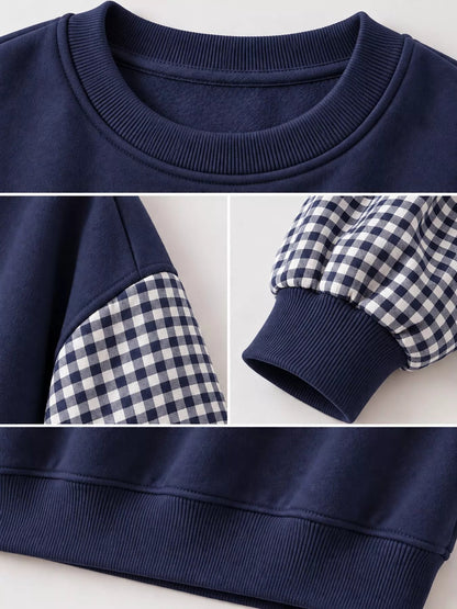 Plaid Dropped Shoulder Sweatshirt - Bitsy Gypsy Boutique
