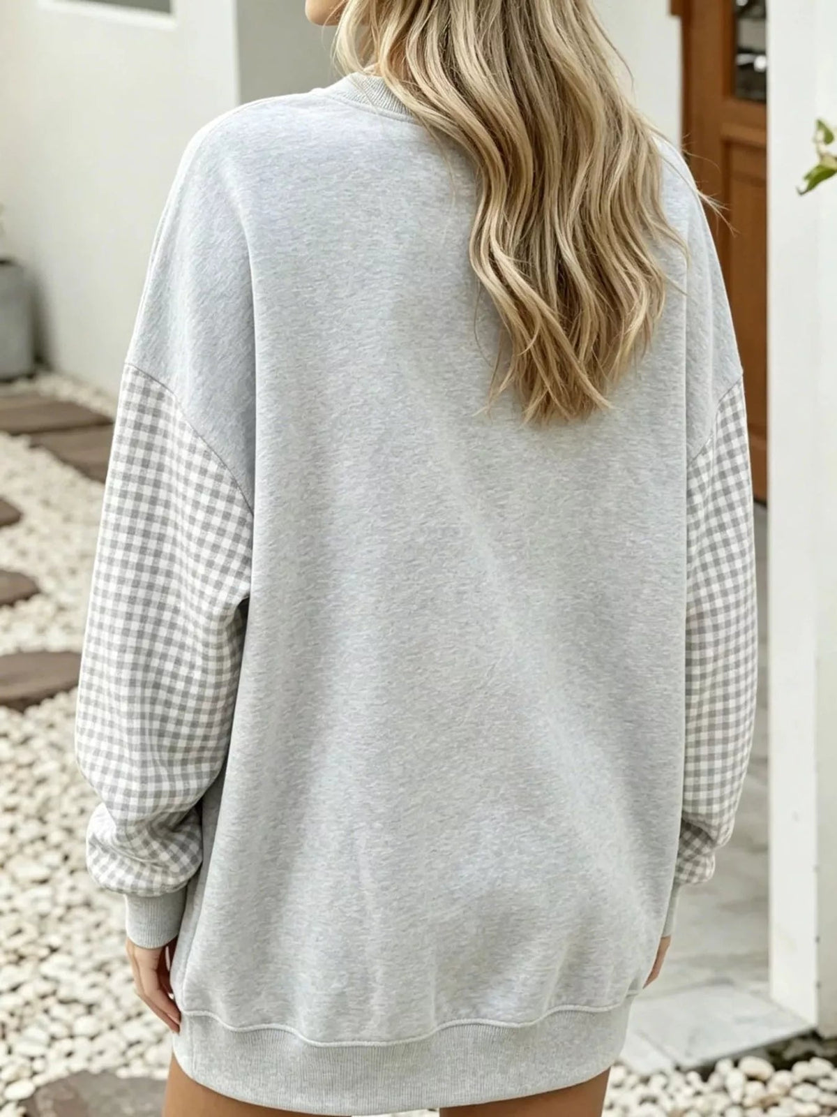 Plaid Dropped Shoulder Sweatshirt - Bitsy Gypsy Boutique