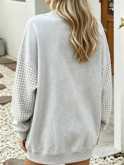 Plaid Dropped Shoulder Sweatshirt - Bitsy Gypsy Boutique