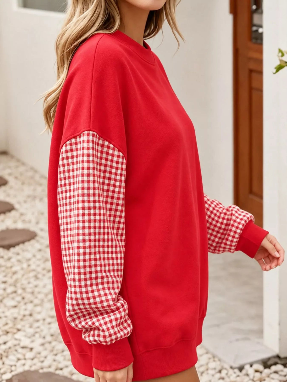 Plaid Dropped Shoulder Sweatshirt - Bitsy Gypsy Boutique