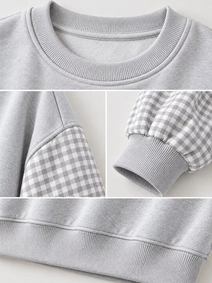 Plaid Dropped Shoulder Sweatshirt - Bitsy Gypsy Boutique
