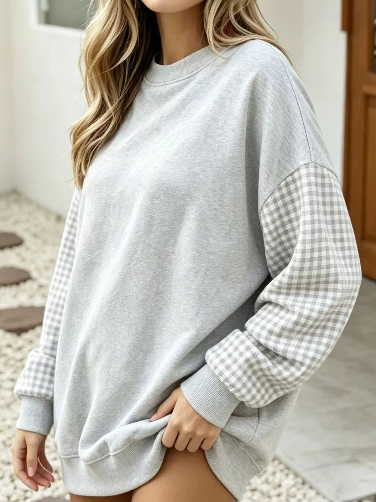 Plaid Dropped Shoulder Sweatshirt - Bitsy Gypsy Boutique