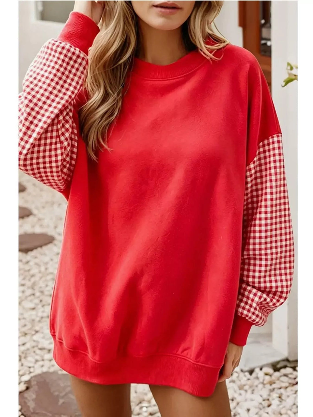 Plaid Dropped Shoulder Sweatshirt - Bitsy Gypsy Boutique