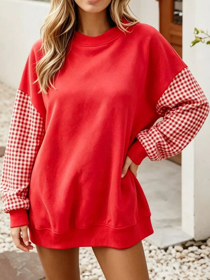 Plaid Dropped Shoulder Sweatshirt - Bitsy Gypsy Boutique
