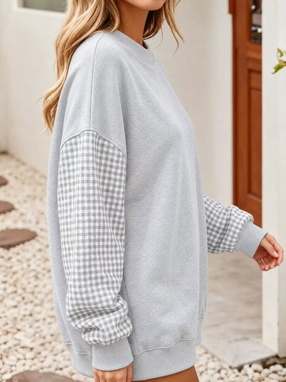 Plaid Dropped Shoulder Sweatshirt - Bitsy Gypsy Boutique