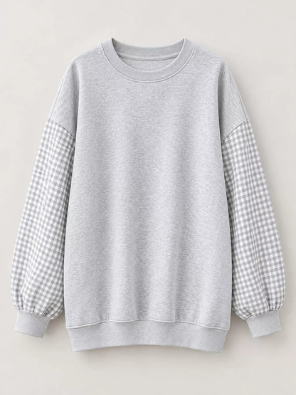 Plaid Dropped Shoulder Sweatshirt - Bitsy Gypsy Boutique