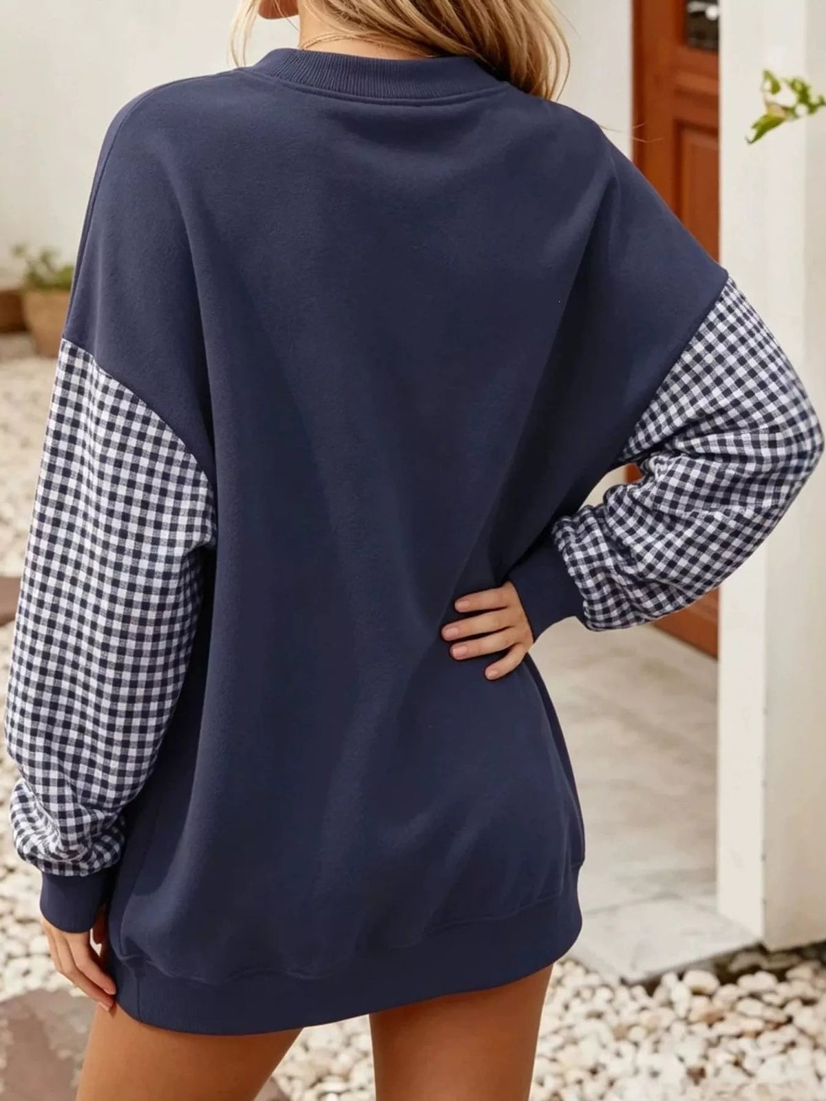 Plaid Dropped Shoulder Sweatshirt - Bitsy Gypsy Boutique