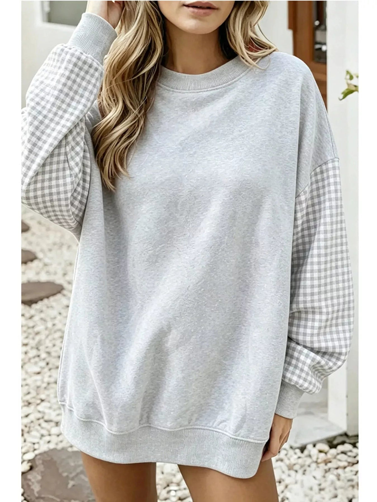 Plaid Dropped Shoulder Sweatshirt - Bitsy Gypsy Boutique