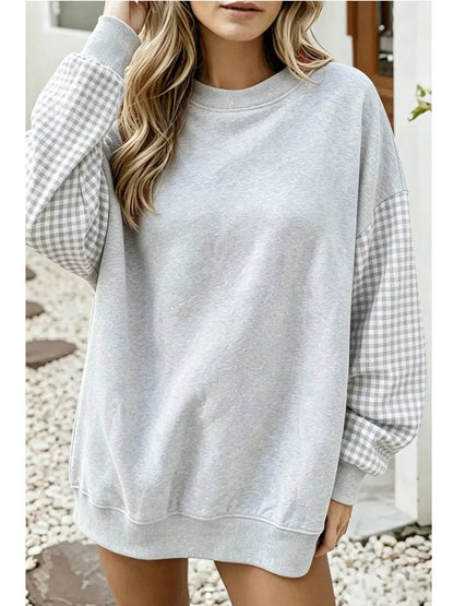 Plaid Dropped Shoulder Sweatshirt - Bitsy Gypsy Boutique