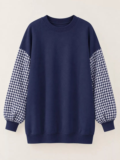 Plaid Dropped Shoulder Sweatshirt - Bitsy Gypsy Boutique