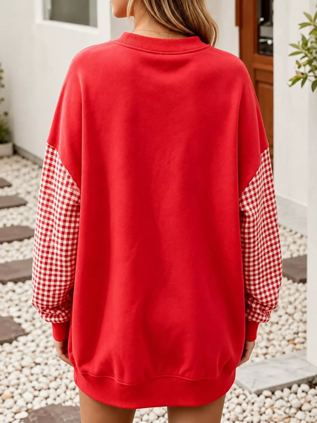 Plaid Dropped Shoulder Sweatshirt - Bitsy Gypsy Boutique