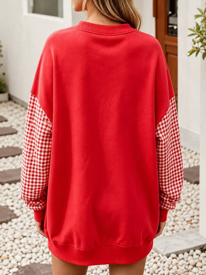 Plaid Dropped Shoulder Sweatshirt - Bitsy Gypsy Boutique