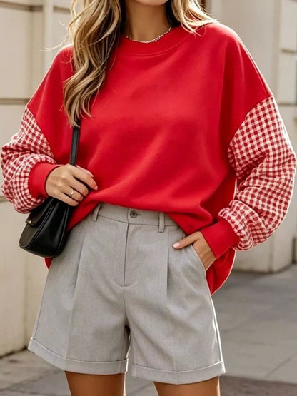Plaid Dropped Shoulder Sweatshirt - Bitsy Gypsy Boutique