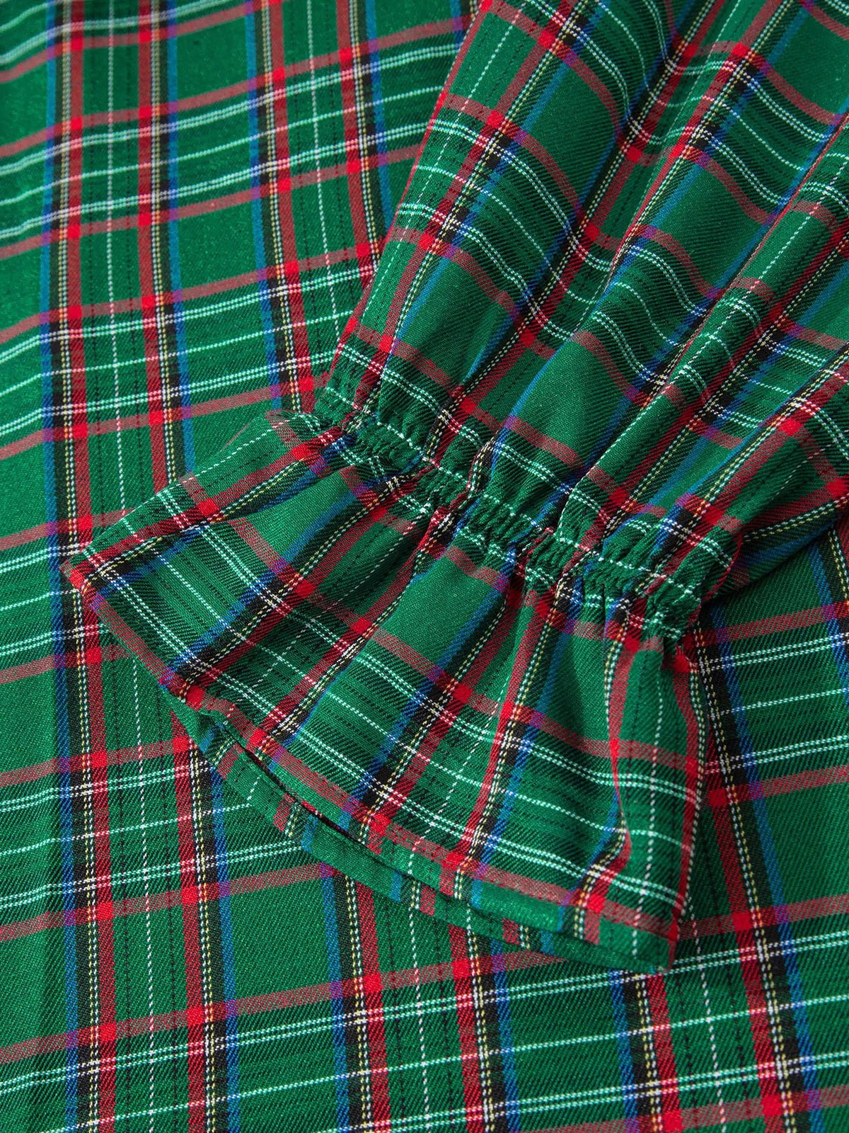 Plaid Square Neck Puff Sleeve Knot Waist Flared Midi Dress - Bitsy Gypsy Boutique