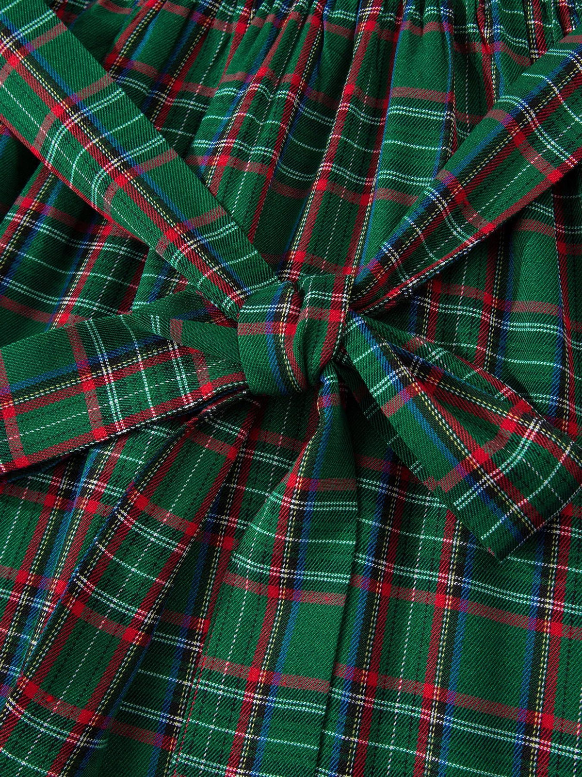 Plaid Square Neck Puff Sleeve Knot Waist Flared Midi Dress - Bitsy Gypsy Boutique