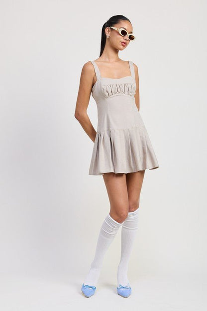 PLEATED MINI DRESS WITH BACK TIES - Bitsy Gypsy Boutique